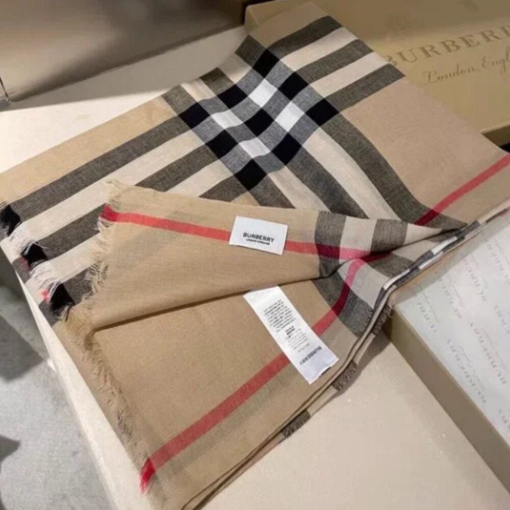 Burberry Beige and Black Checkered Scarf